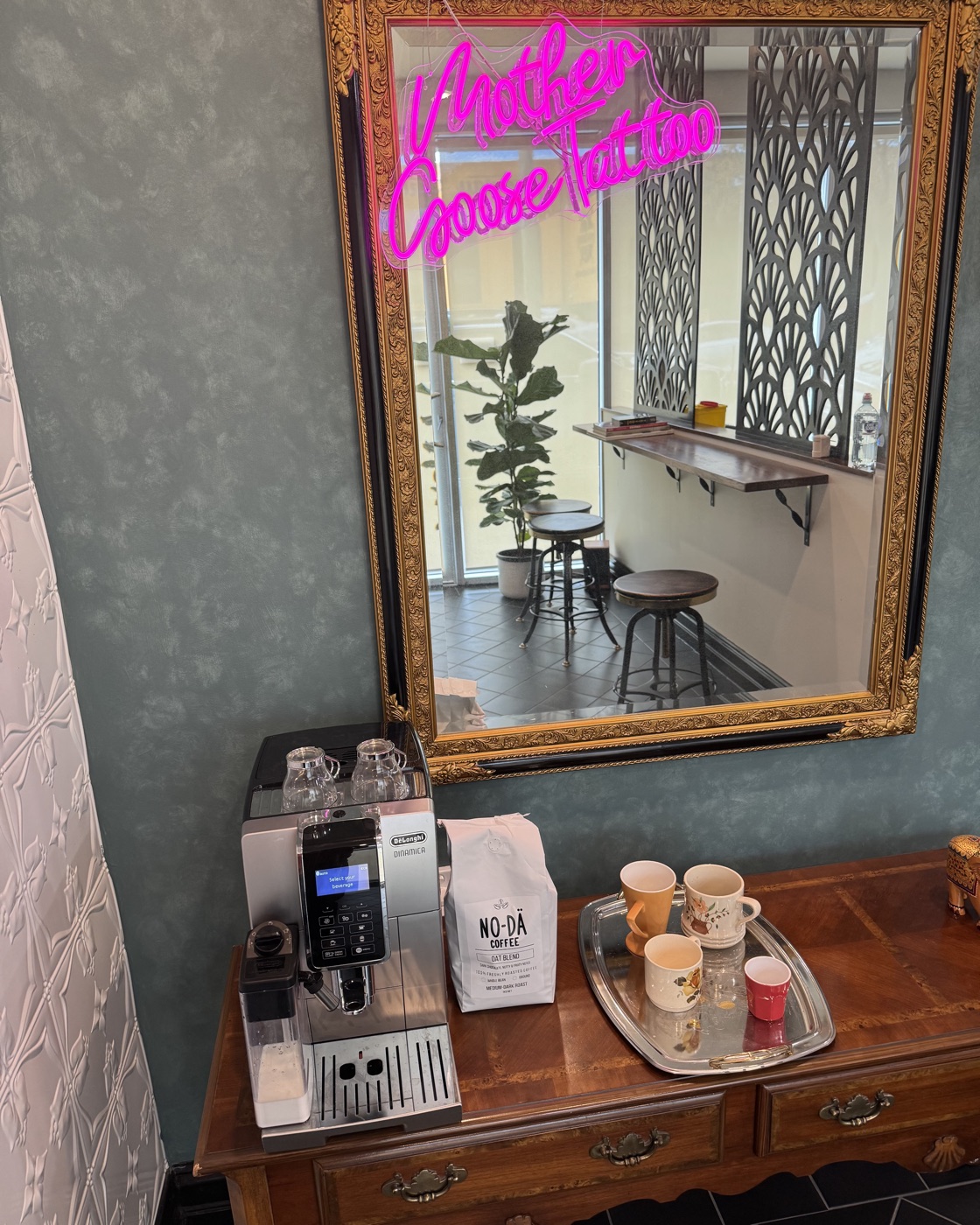 The coffee setup at Mother Goose Tattoo, Kensington